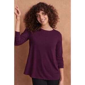 EILEEN FISHER Stretch Tencel Jersey Jewel Neck Top Womens S Purple Long Sleeve